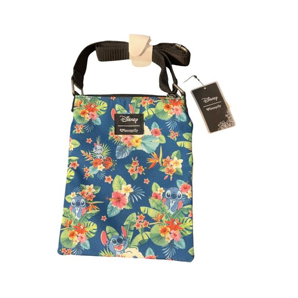 Disney Loungefly Lilo Stitch Tropical Floral Passport Crossbody Bag Top Zip NWT - Picture 1 of 6